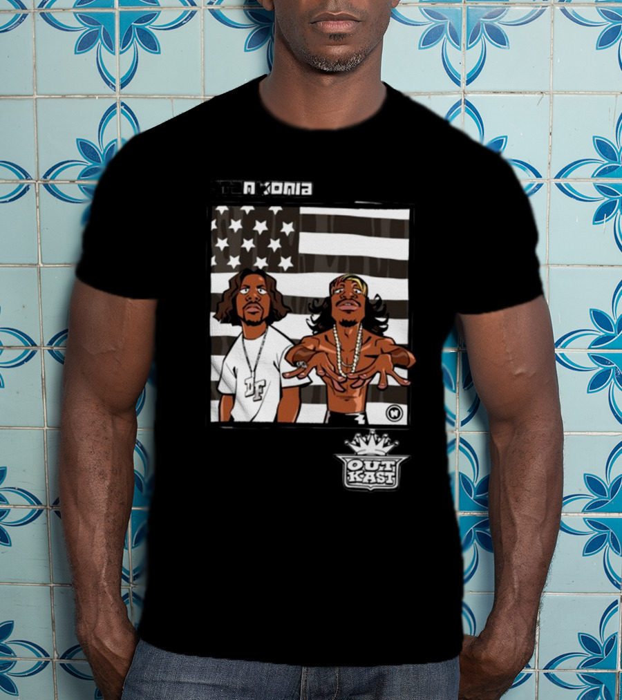 Stankonia Outkast Cartoon Style Stars And Stripes Duo Art By Nuri Durr T-Shirt