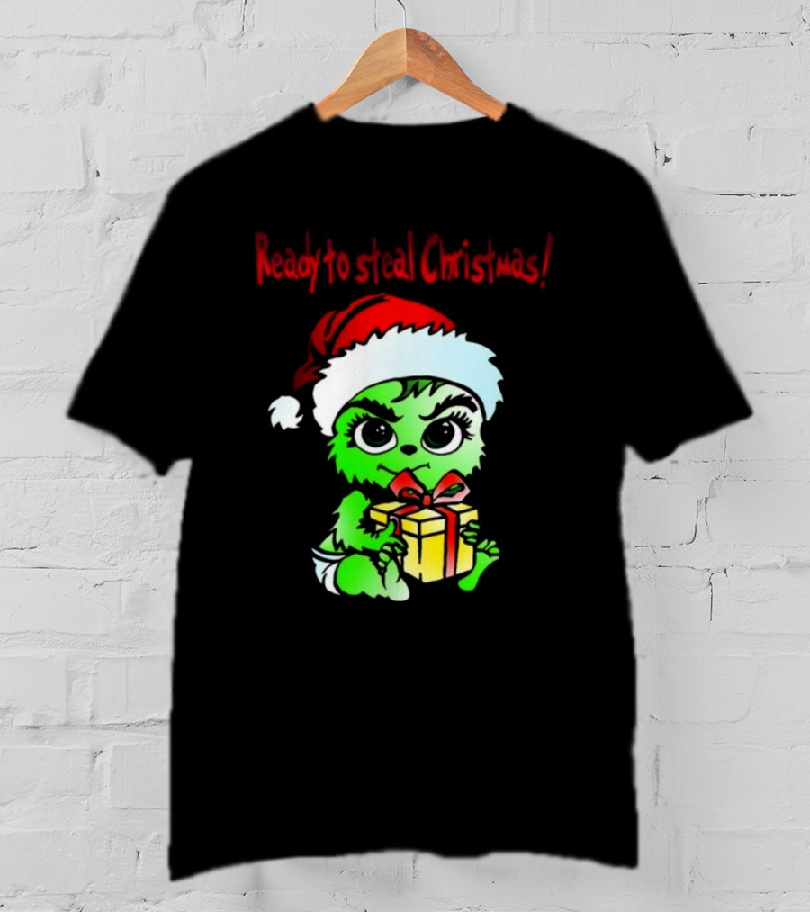 Cathygraphics3 Ready To Steal Christmas Green Santa Hat Gift T-Shirt