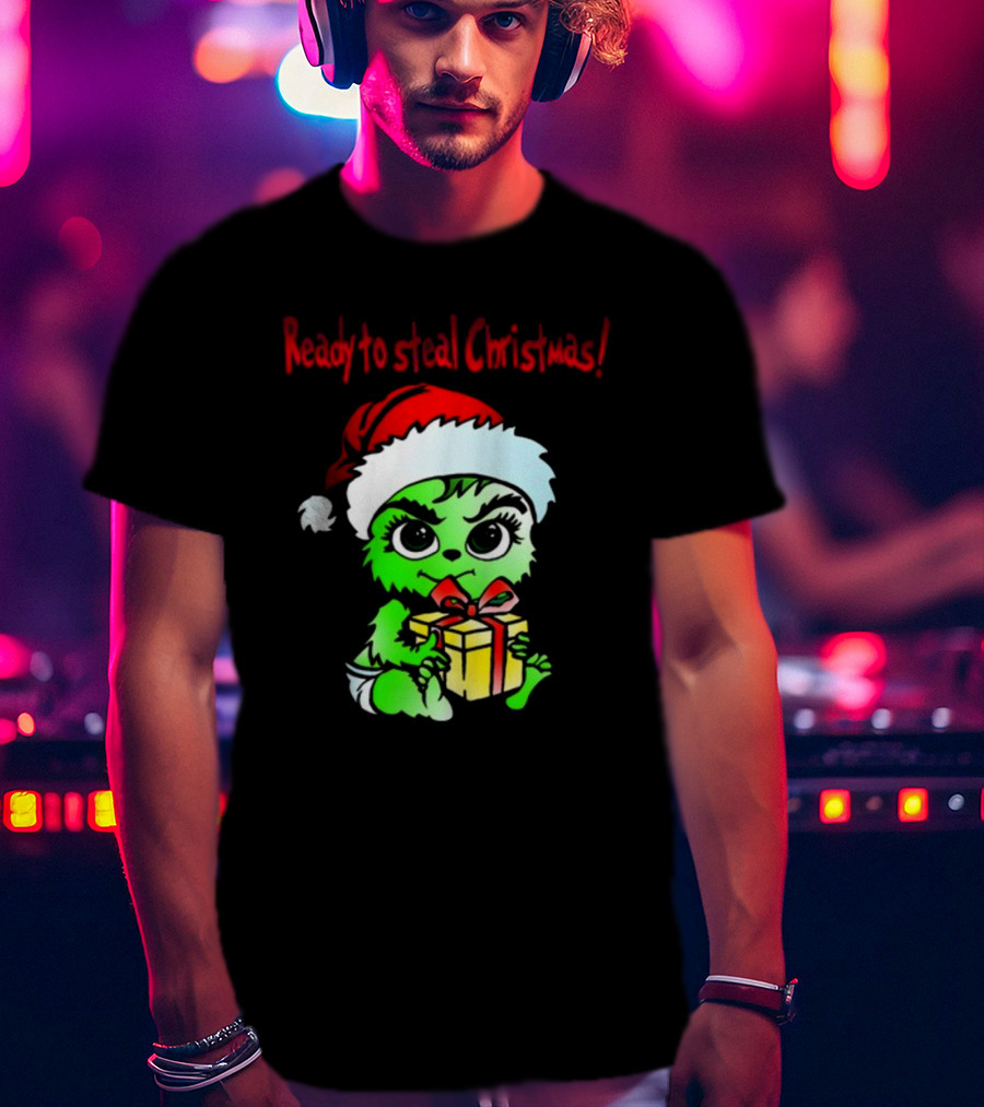 Cathygraphics3 Ready To Steal Christmas Green Santa Hat Gift T-Shirt