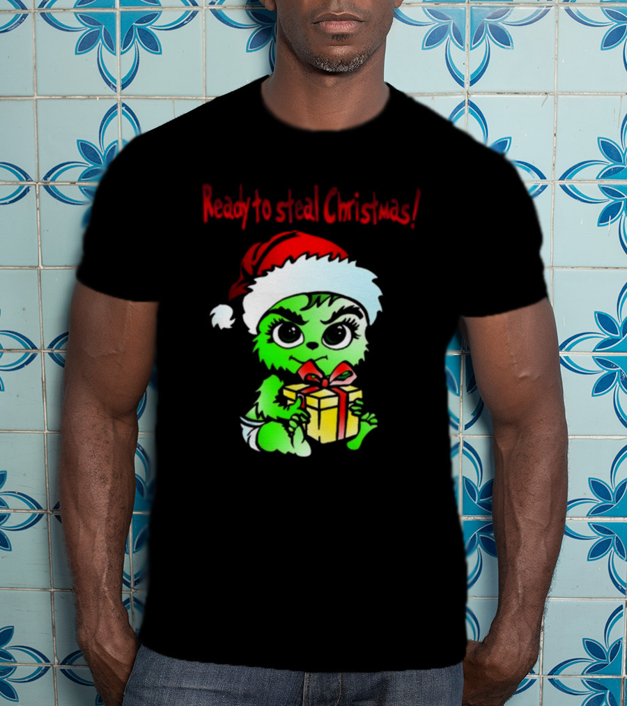 Cathygraphics3 Ready To Steal Christmas Green Santa Hat Gift T-Shirt