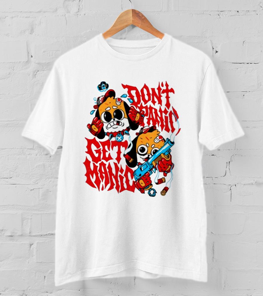 Don't Panic Get Manic Cartoon Characters With Colorful Styling And Playful T-Shirt