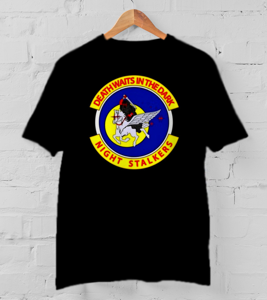 Death Waits In The Dark Night Stalkers Pegasus Emblem T-Shirt