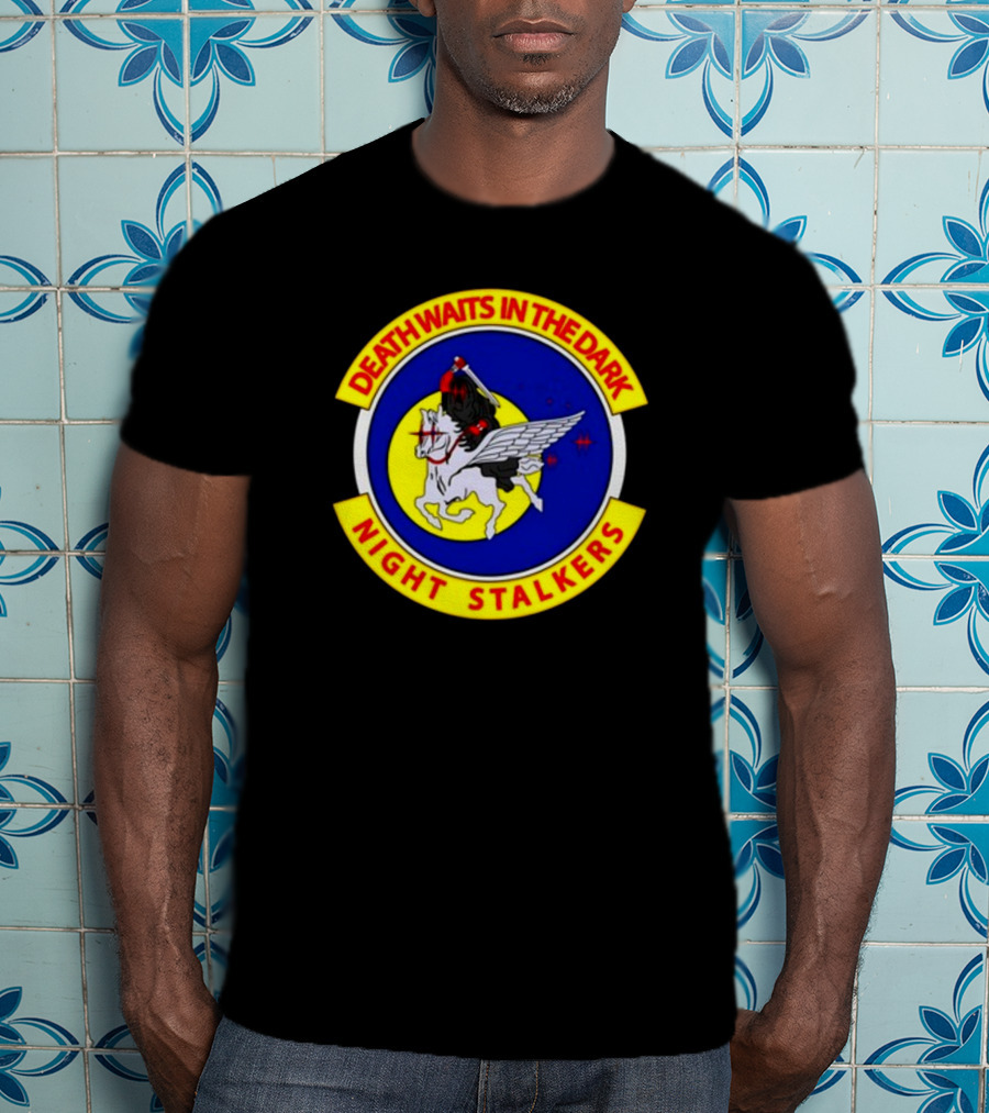 Death Waits In The Dark Night Stalkers Pegasus Emblem T-Shirt