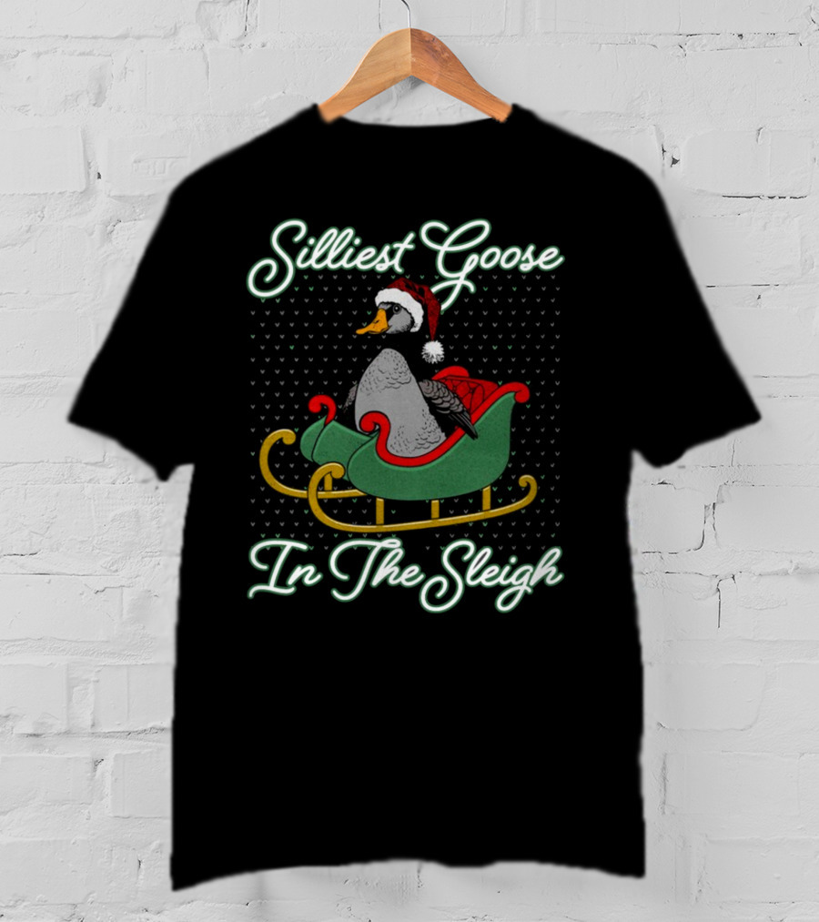 Silliest Goose In Santa Hat In The Snowy Sleigh T-Shirt