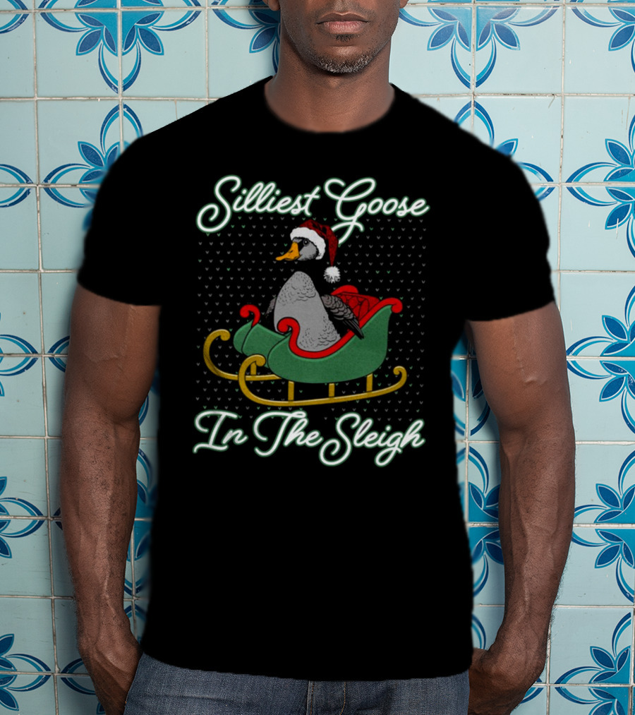 Silliest Goose In Santa Hat In The Snowy Sleigh T-Shirt