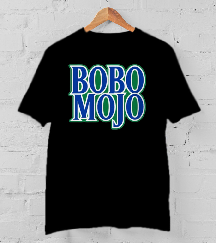 BOBO MOJO Retro Bold Blue And Green Text T-Shirt