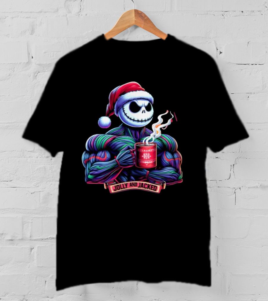 Jolly And Jacked Beyond Average Training Apparel Santa Skeleton Muscle Mug T-Shirt