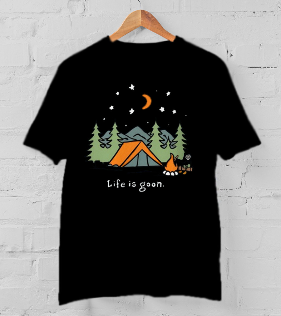 Life Is Goon Camping Adventure With Tent And Campfire Under Stars T-Shirt