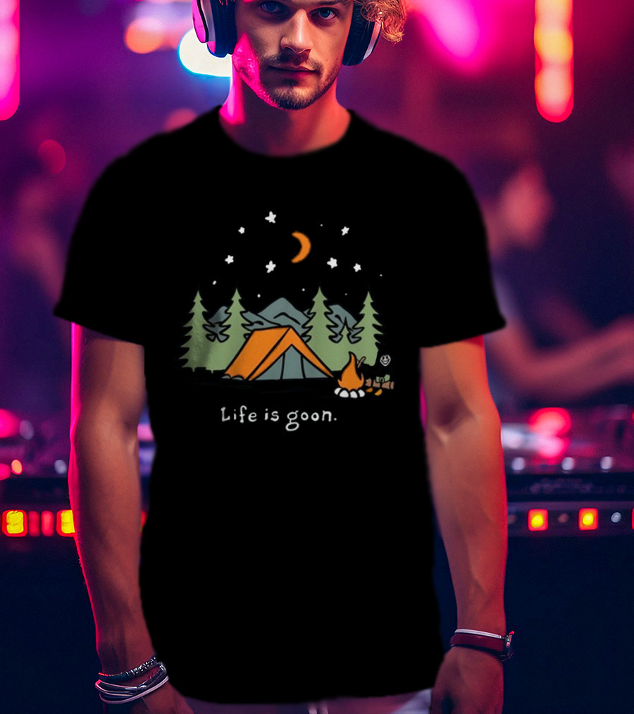 Life Is Goon Camping Adventure With Tent And Campfire Under Stars T-Shirt