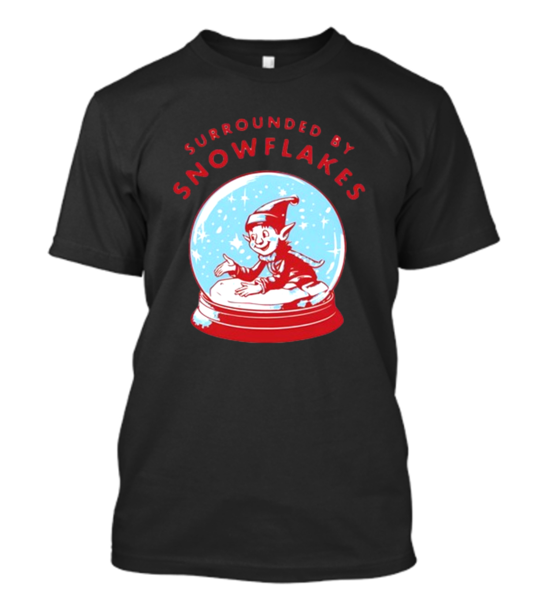 Surrounded By Snowflakes Elf Inside Snow Globe Winter Scene T-Shirt