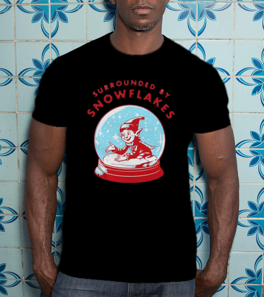 Surrounded By Snowflakes Elf Inside Snow Globe Winter Scene T-Shirt