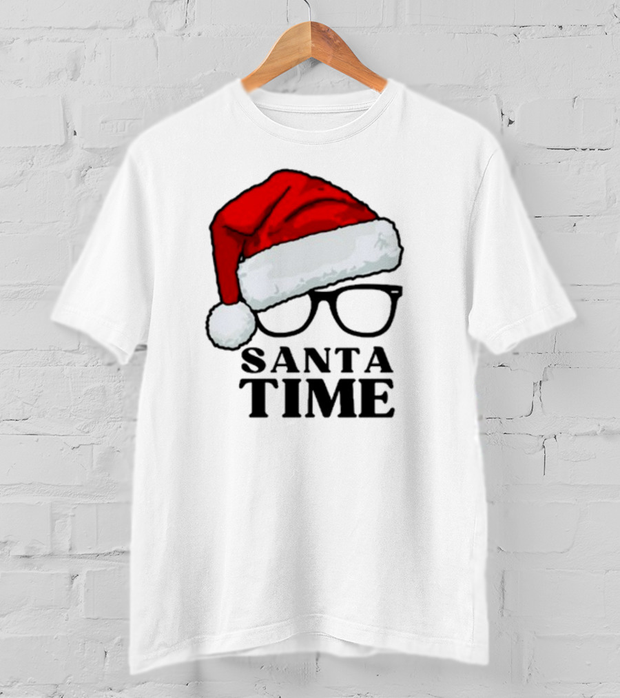 Santa Time With Santa Hat And Glasses T-Shirt