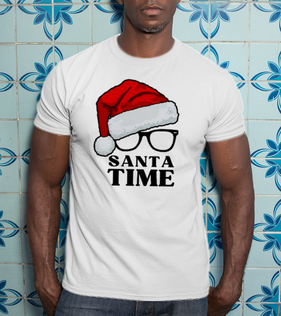 Santa Time With Santa Hat And Glasses T-Shirt