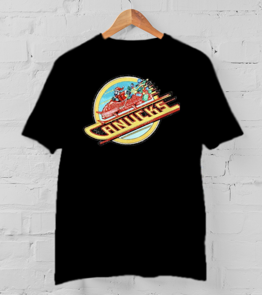 Canucks Christmas Skate Sleigh Santa Hockey Presents T-Shirt