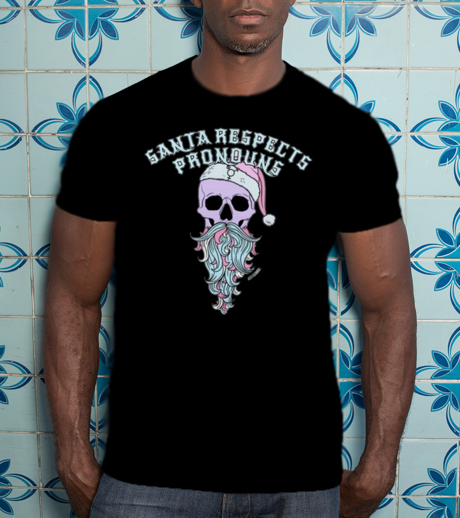 Santa Respects Pronouns Pastel Skull By Abprallenuk T-Shirt