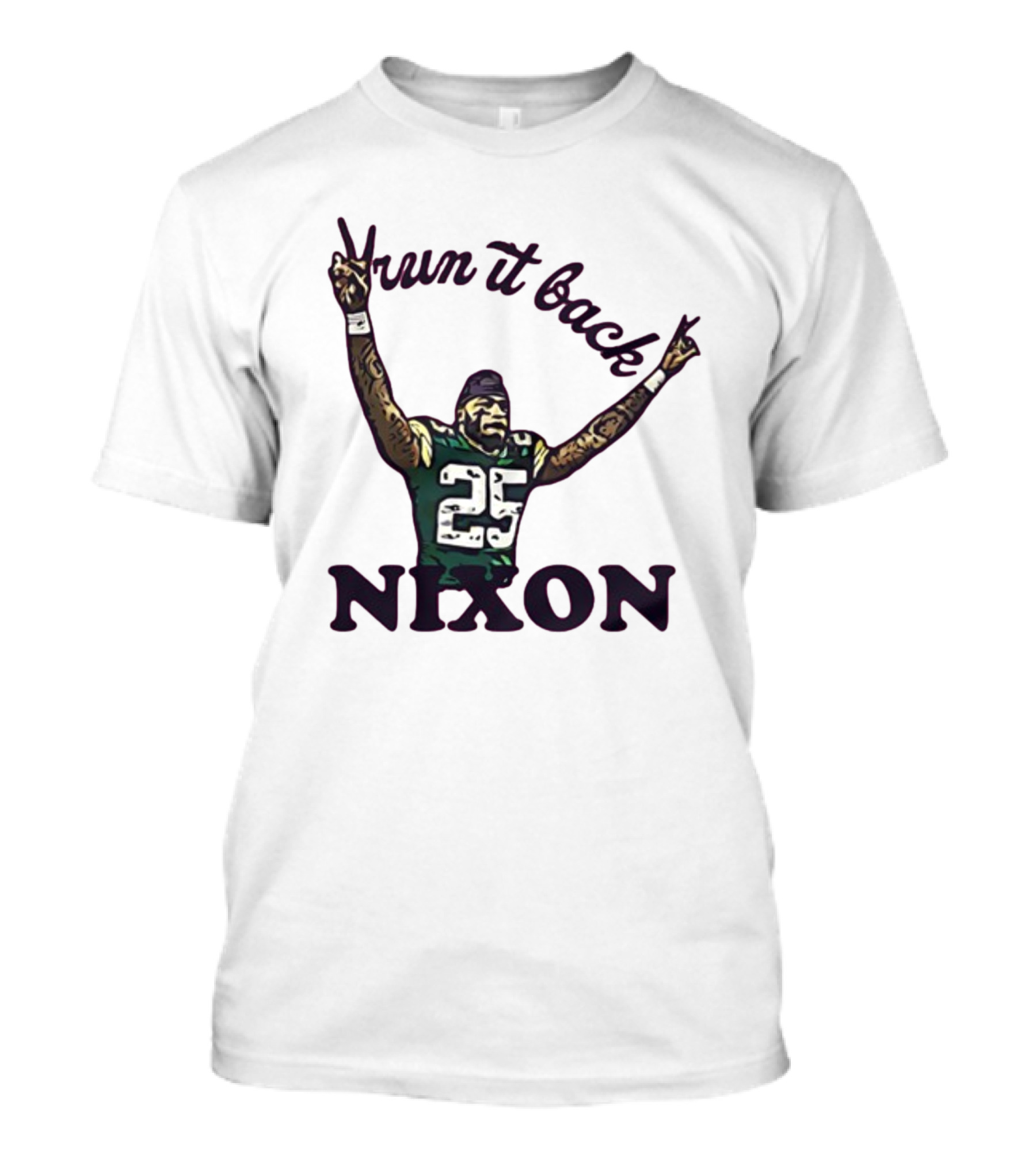 Run It Back Nixon Number 25 Football Victory Pose T-Shirt