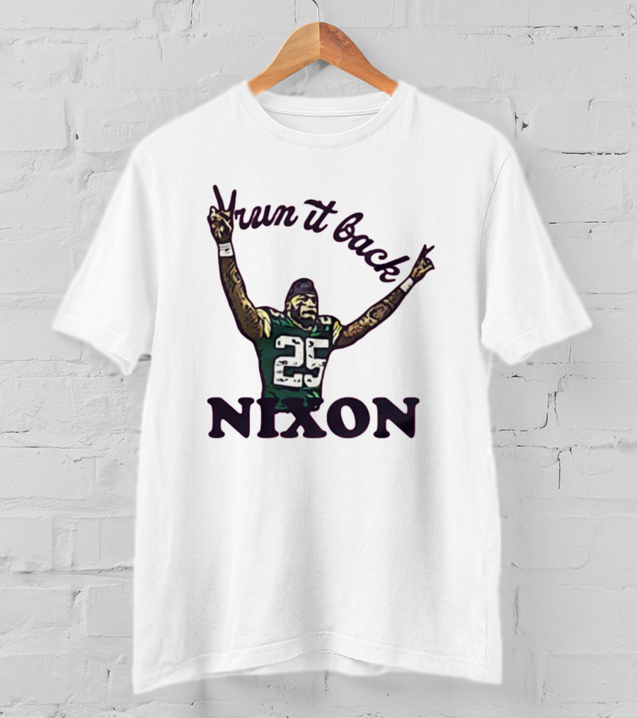 Run It Back Nixon Number 25 Football Victory Pose T-Shirt