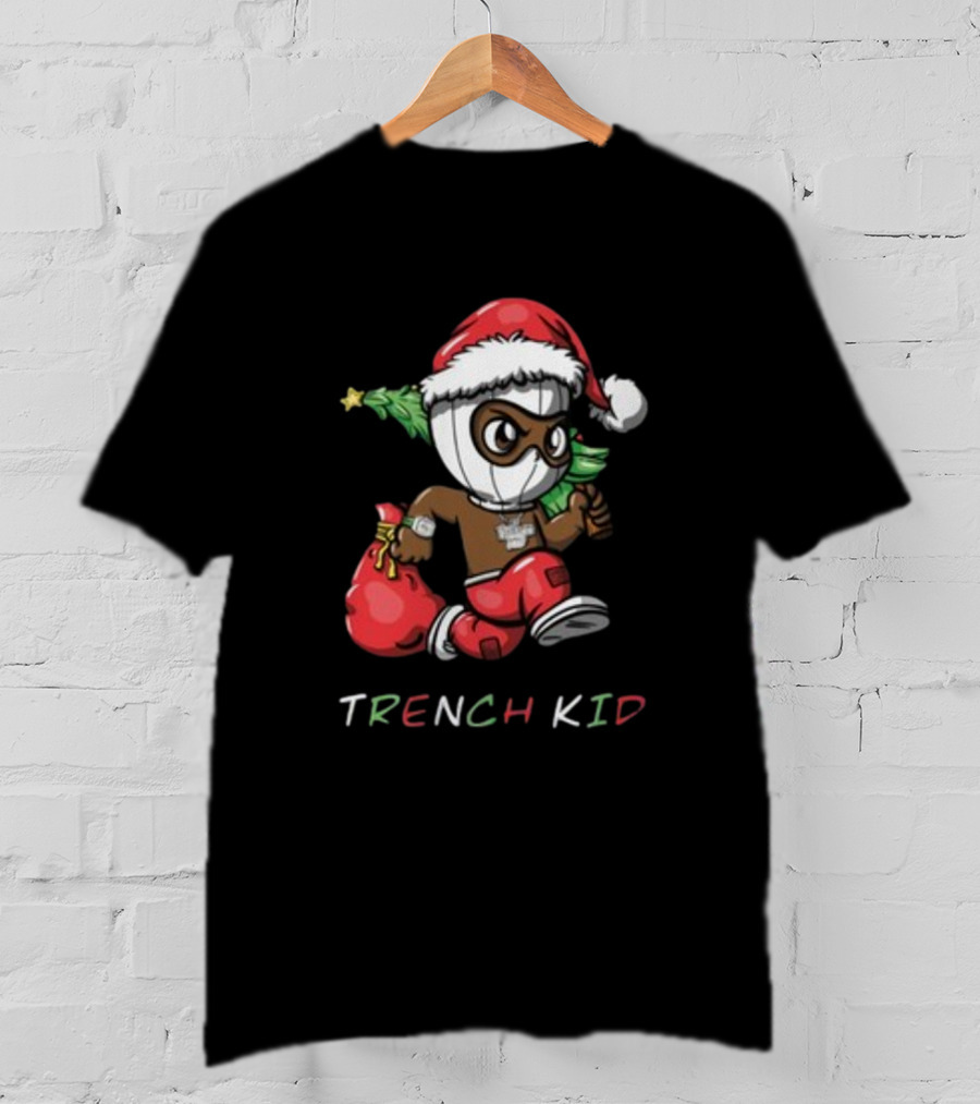 Exclusive Lil Tjay Trench Kid Christmas Santa Costume Running Tree T-Shirt