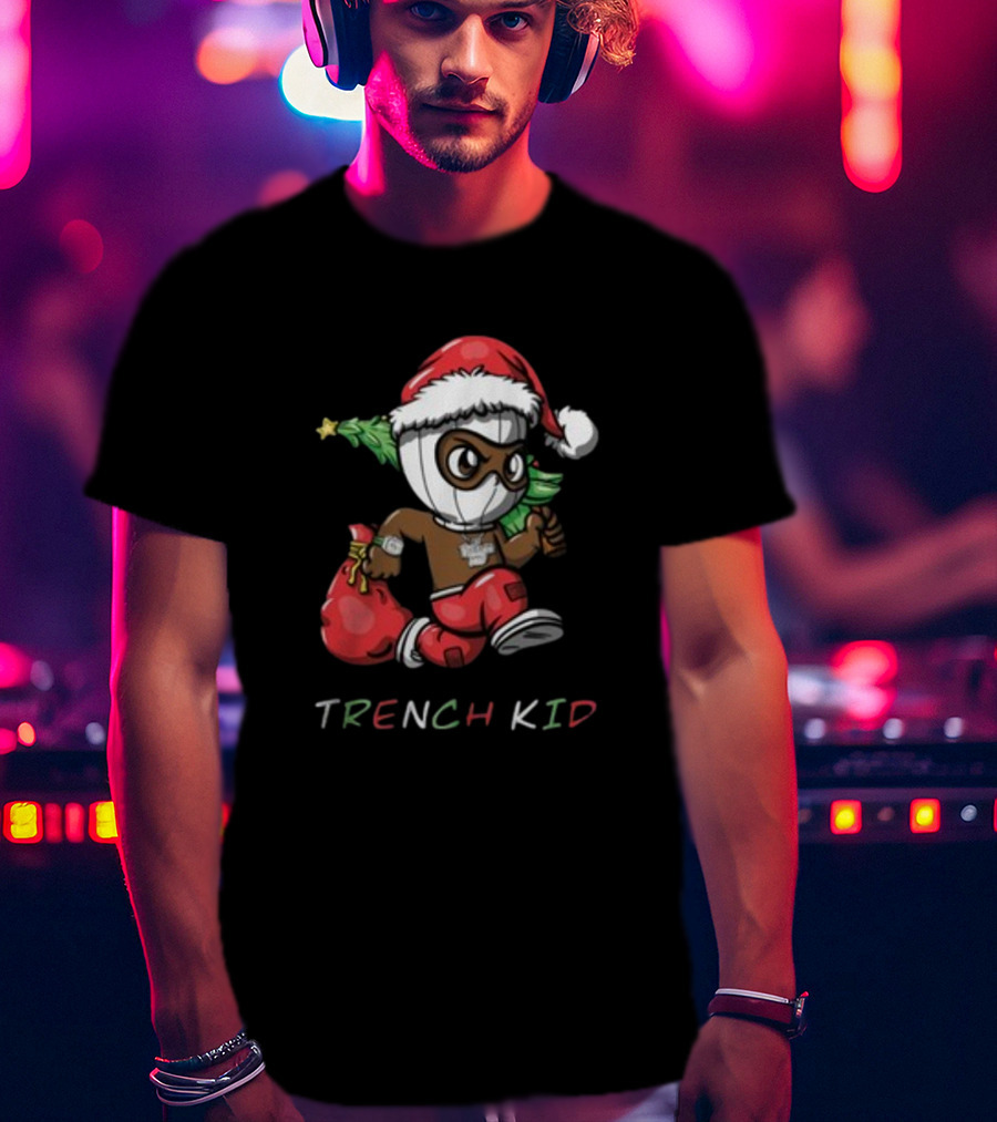 Exclusive Lil Tjay Trench Kid Christmas Santa Costume Running Tree T-Shirt