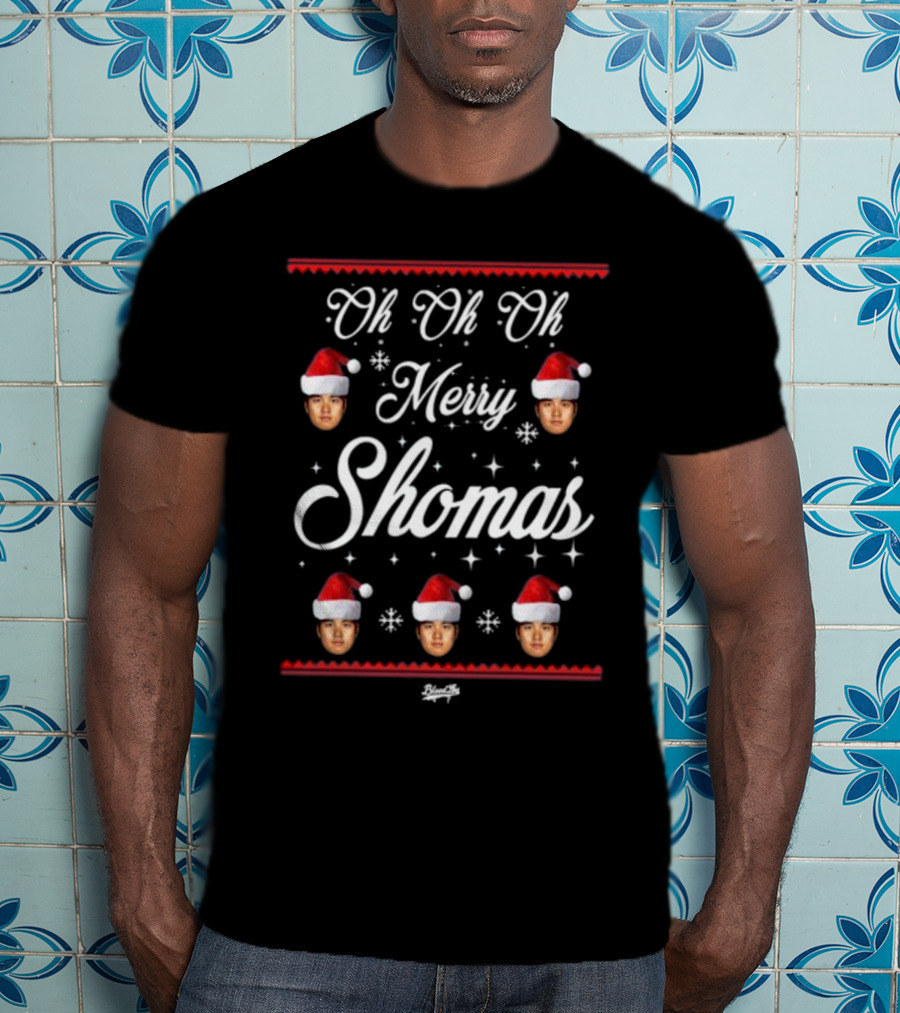 Oh Oh Oh Merry Shomas Faces With Santa Hats T-Shirt