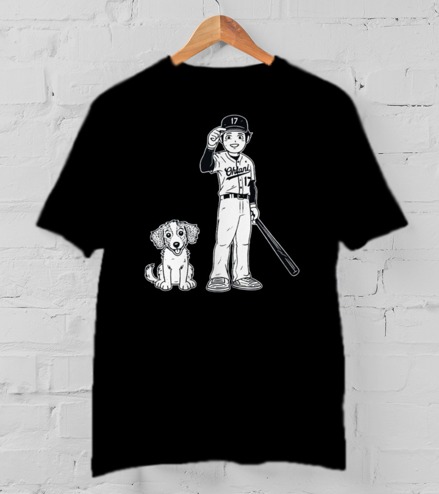 Rotowear Shohei Ohtani 17 Baseball And Dog T-Shirt
