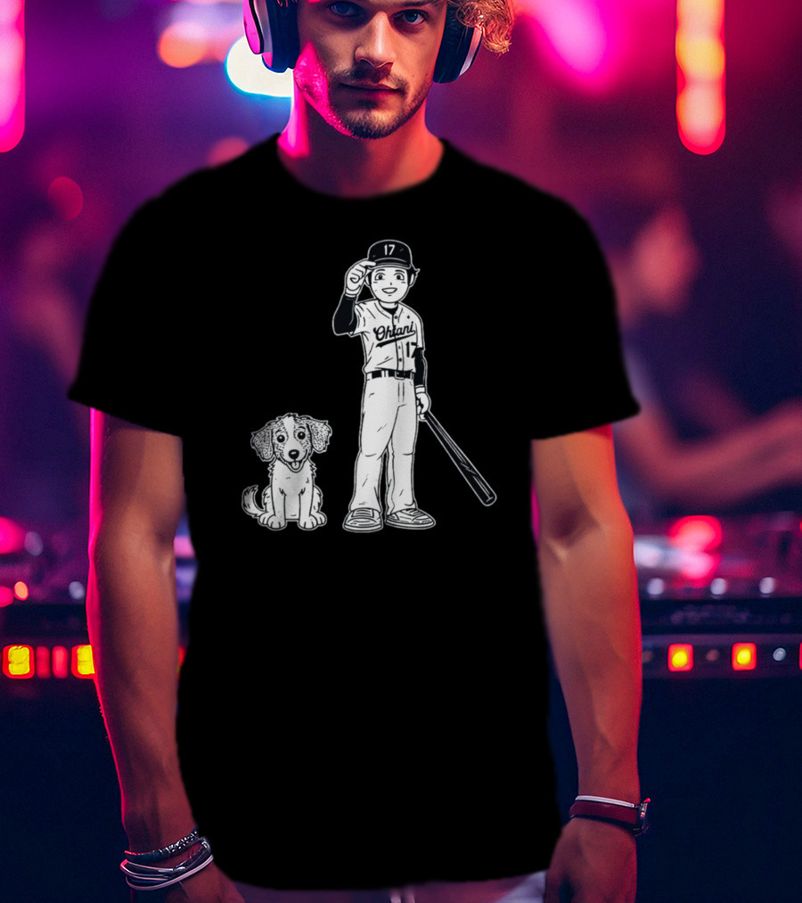 Rotowear Shohei Ohtani 17 Baseball And Dog T-Shirt