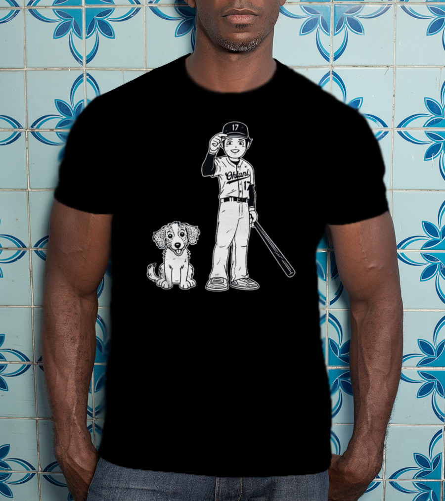 Rotowear Shohei Ohtani 17 Baseball And Dog T-Shirt