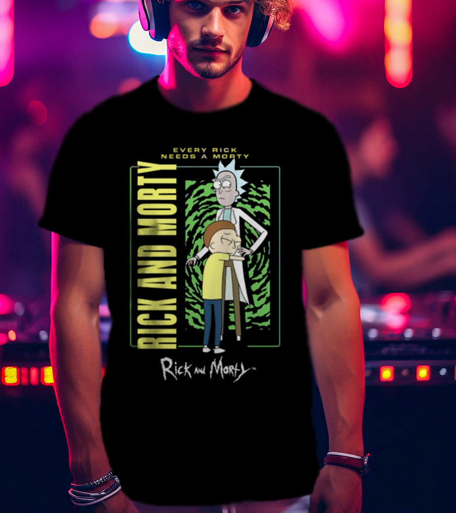 Every Rick Needs A Morty Rick And Morty Portal Green Background Duo T-Shirt
