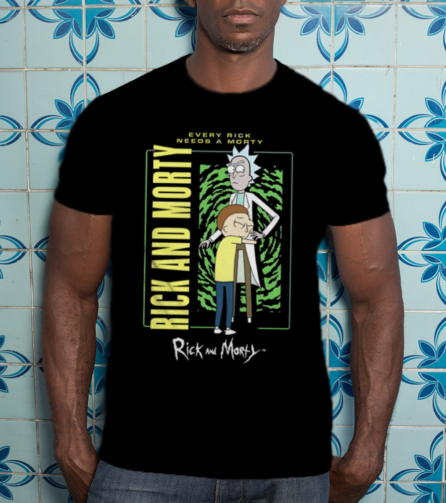 Every Rick Needs A Morty Rick And Morty Portal Green Background Duo T-Shirt