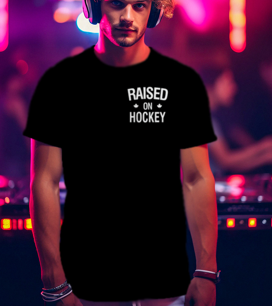 Raised On Hockey With Maple Leaf Icons T-Shirt