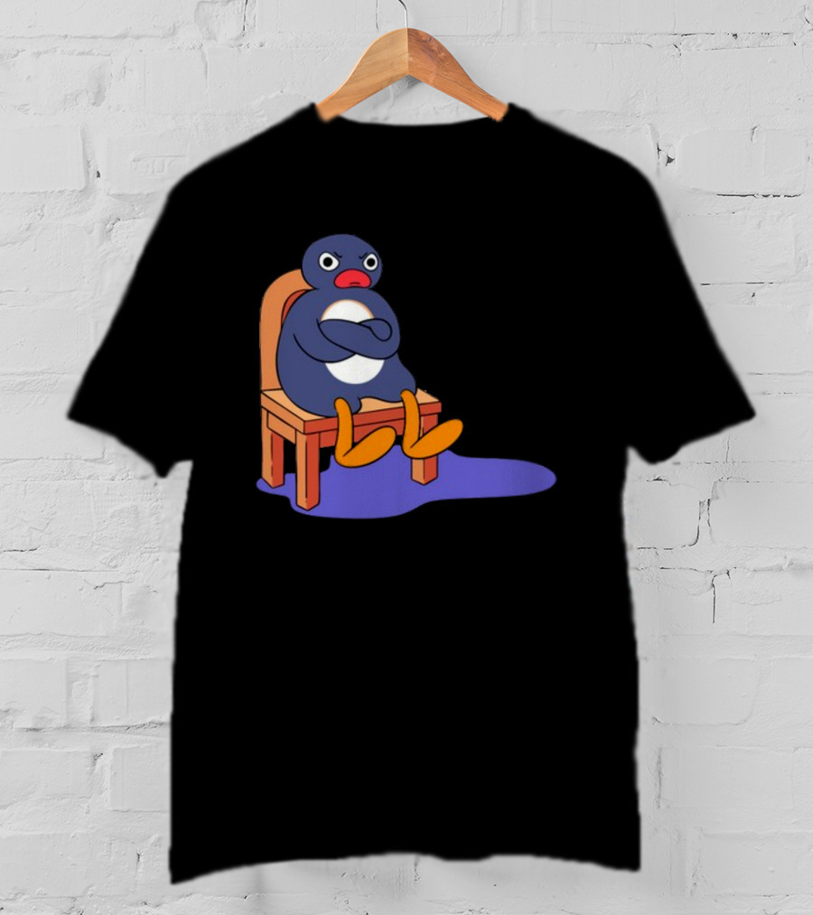 Everything Is Dumb And I Wanna Go Home Grumpy Penguin Sitting On Chair T-Shirt