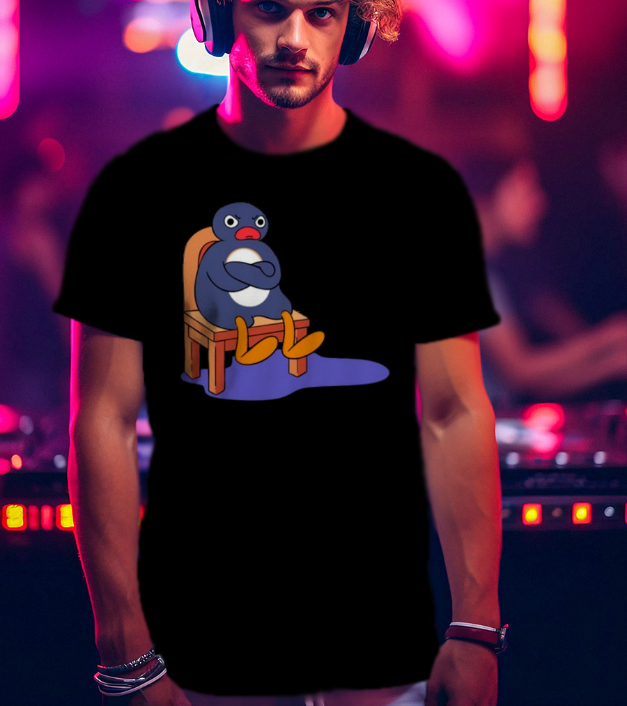 Everything Is Dumb And I Wanna Go Home Grumpy Penguin Sitting On Chair T-Shirt