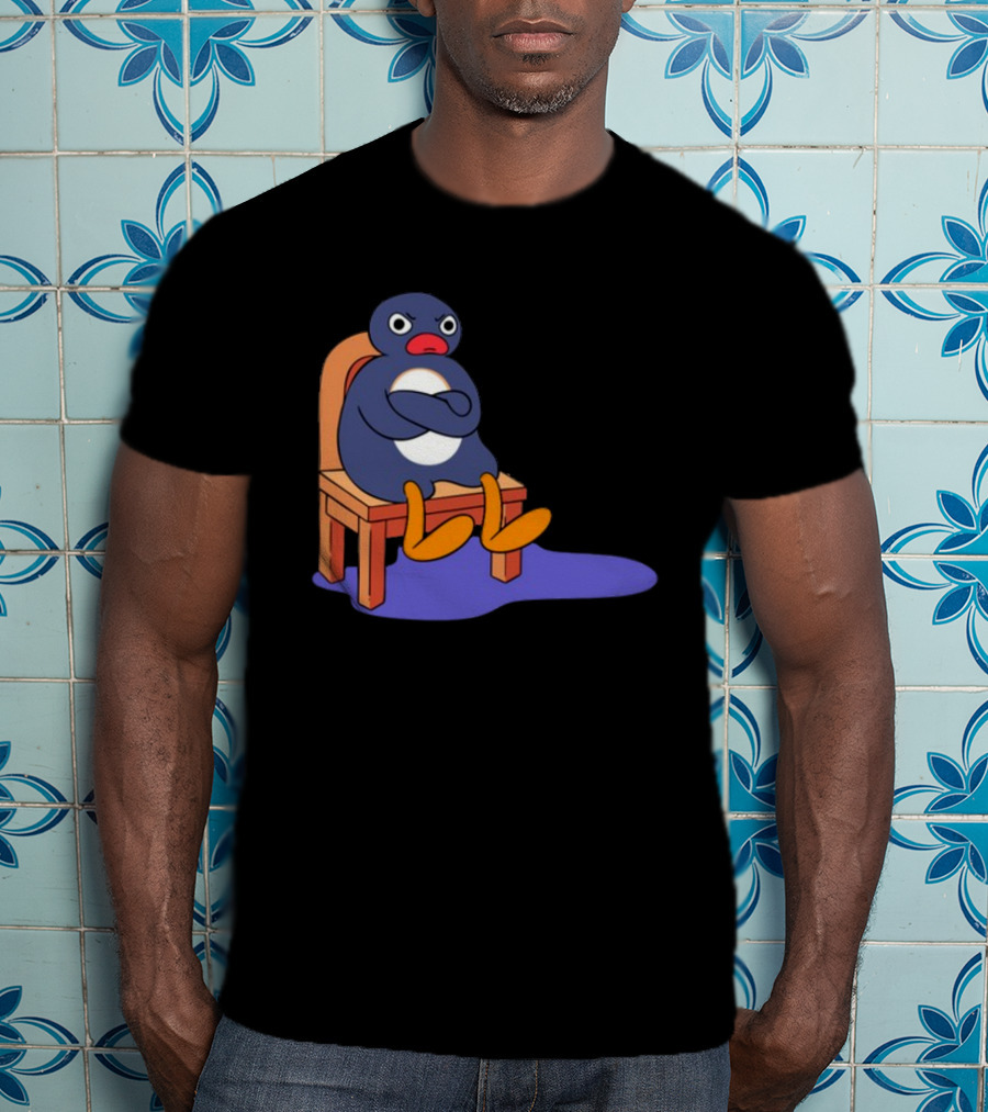 Everything Is Dumb And I Wanna Go Home Grumpy Penguin Sitting On Chair T-Shirt
