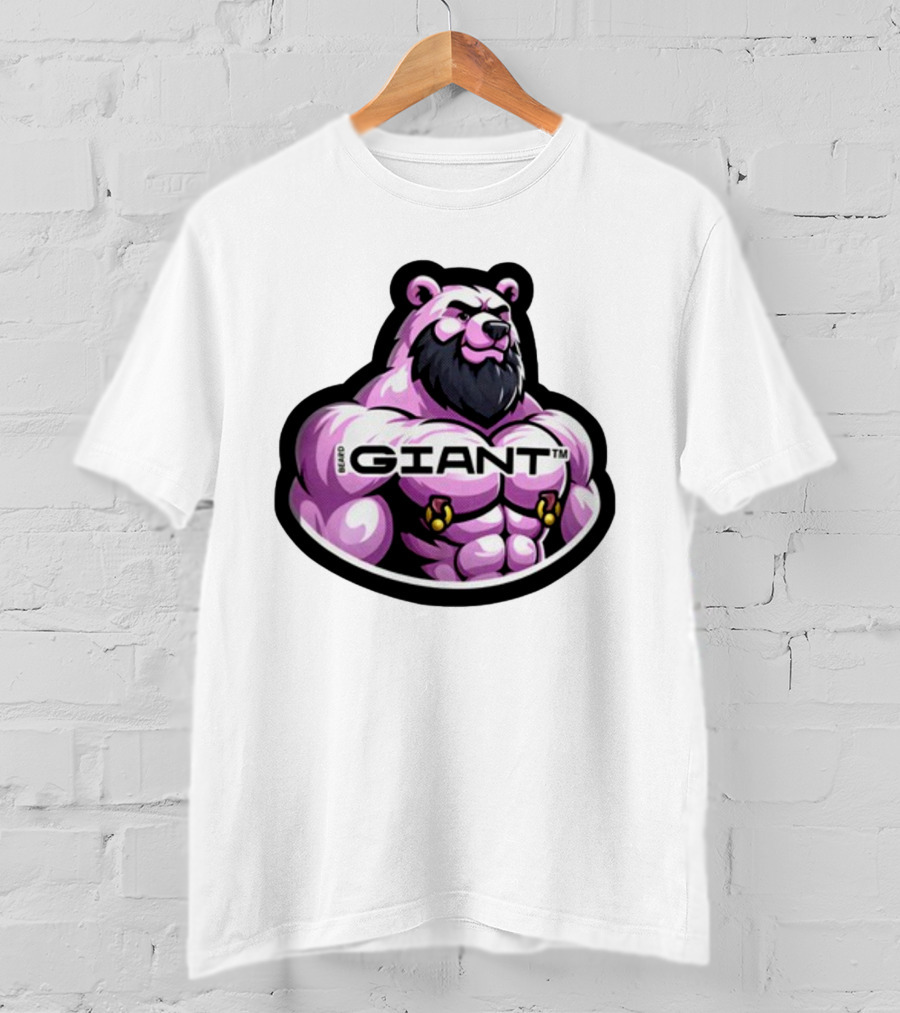 Giant Beard Bear Muscle Pink T-Shirt