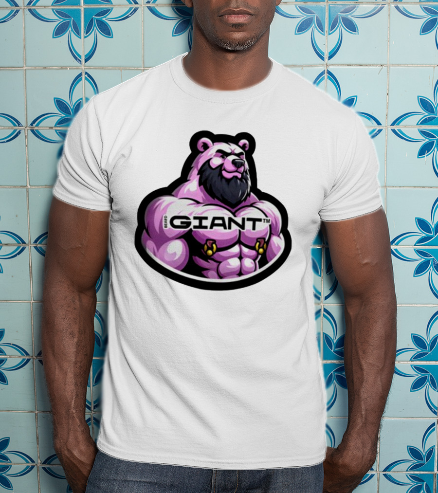 Giant Beard Bear Muscle Pink T-Shirt