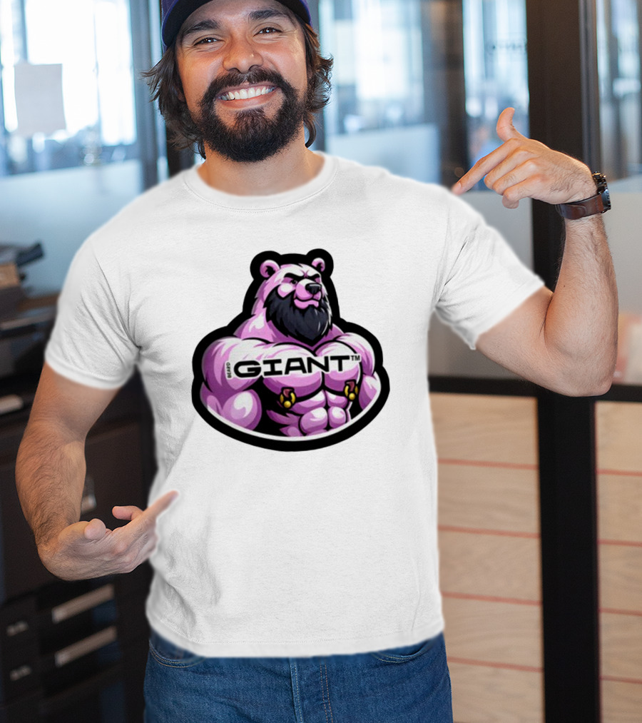 Giant Beard Bear Muscle Pink T-Shirt