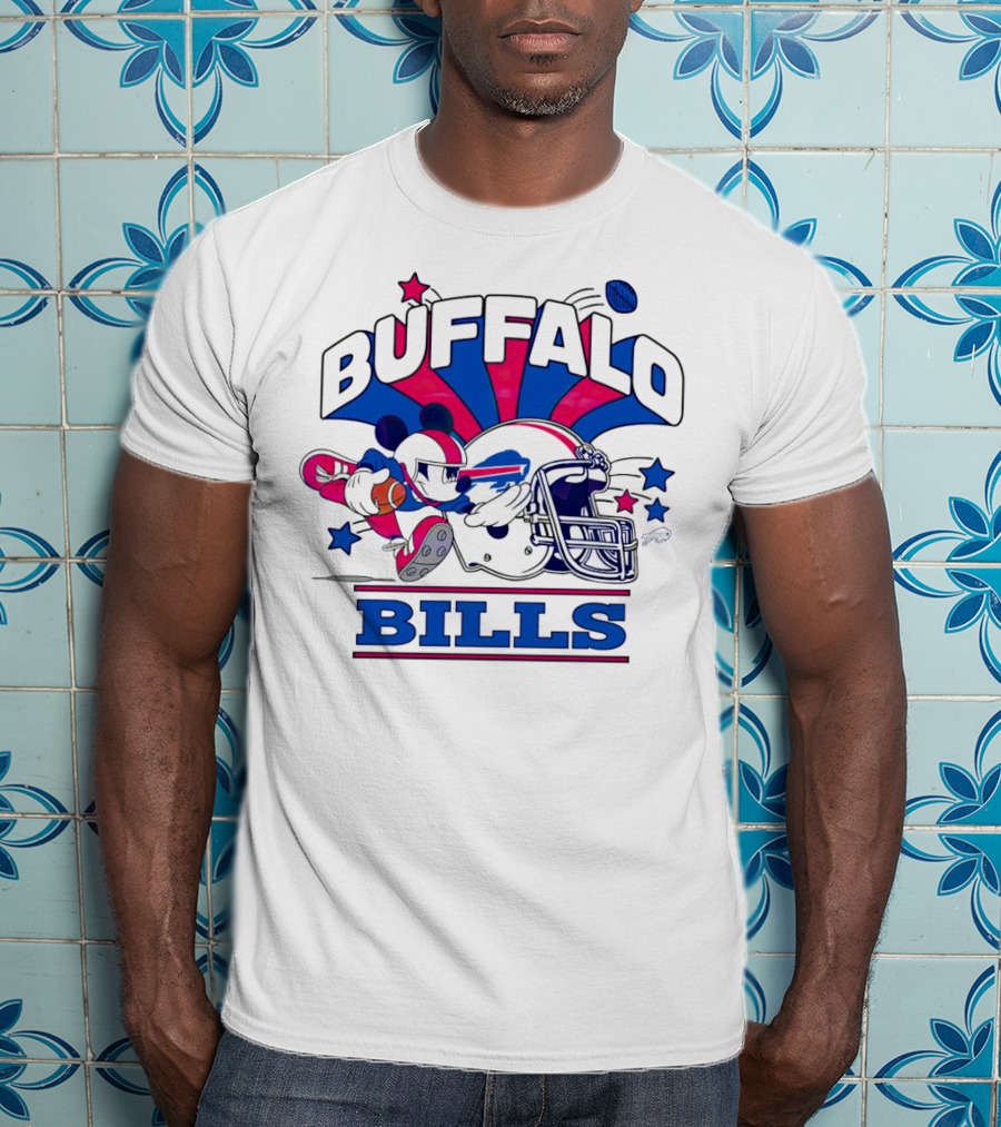 Buffalo Bills Football Mickey Mouse Tackle Starburst T-Shirt