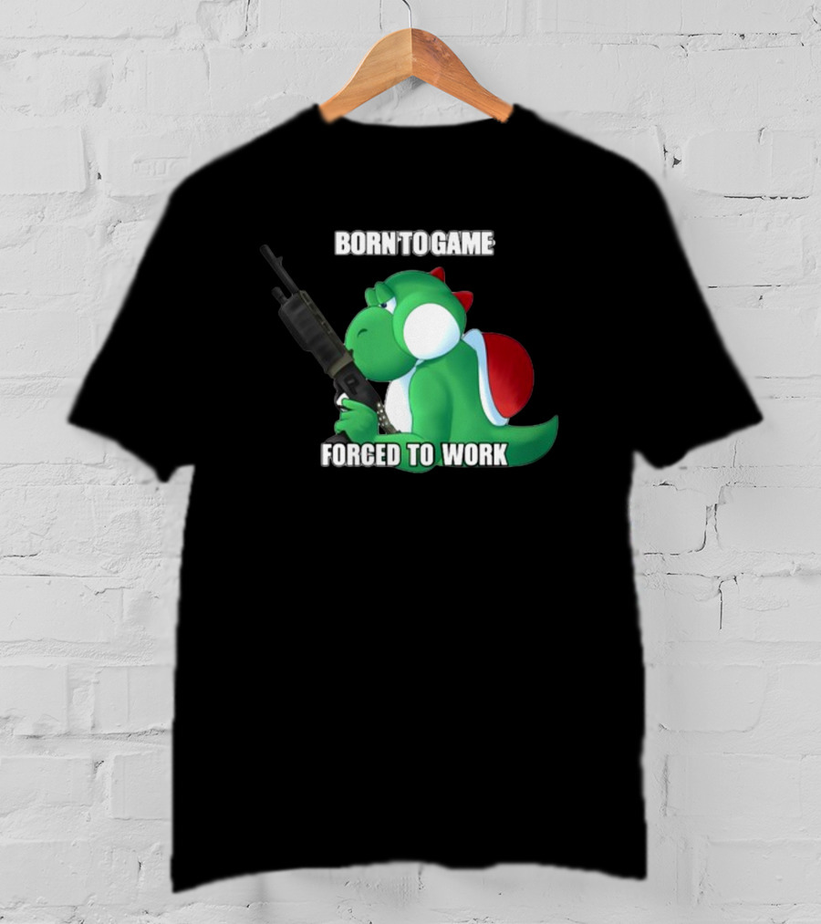 Born To Game Forced To Work Green Dinosaur Headphones Gaming Character T-Shirt