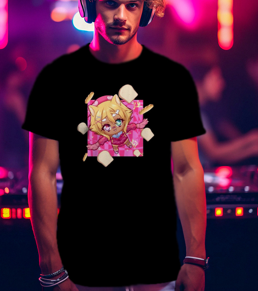 Breadguette Miyu Cute Cat-Eared Character Surrounded By Bread And Baguettes T-Shirt