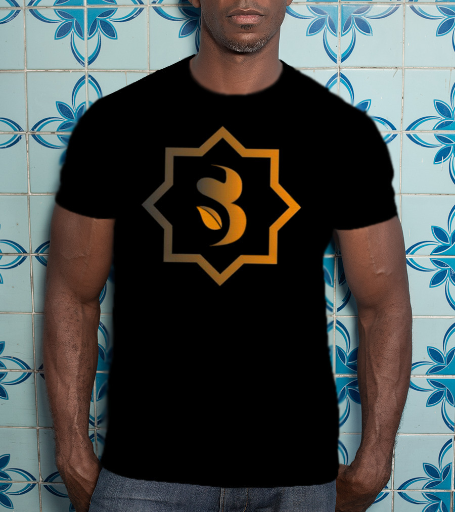Sidrabank Golden Emblem With Leaf Icon In Star Frame T-Shirt