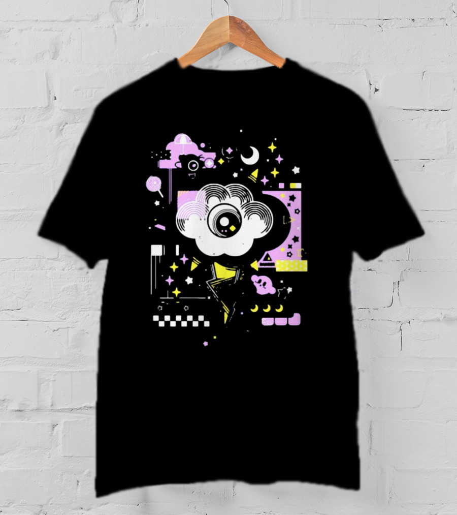 The Storm's Eye Cloud With Moon And Stars In Geometric Night Sky By Brian Shepard T-Shirt