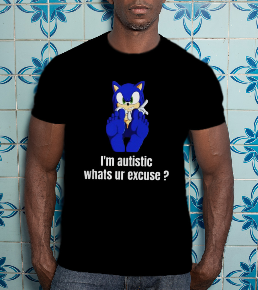 I'm Autistic Whats Ur Excuse Blue Cartoon Character Sitting T-Shirt