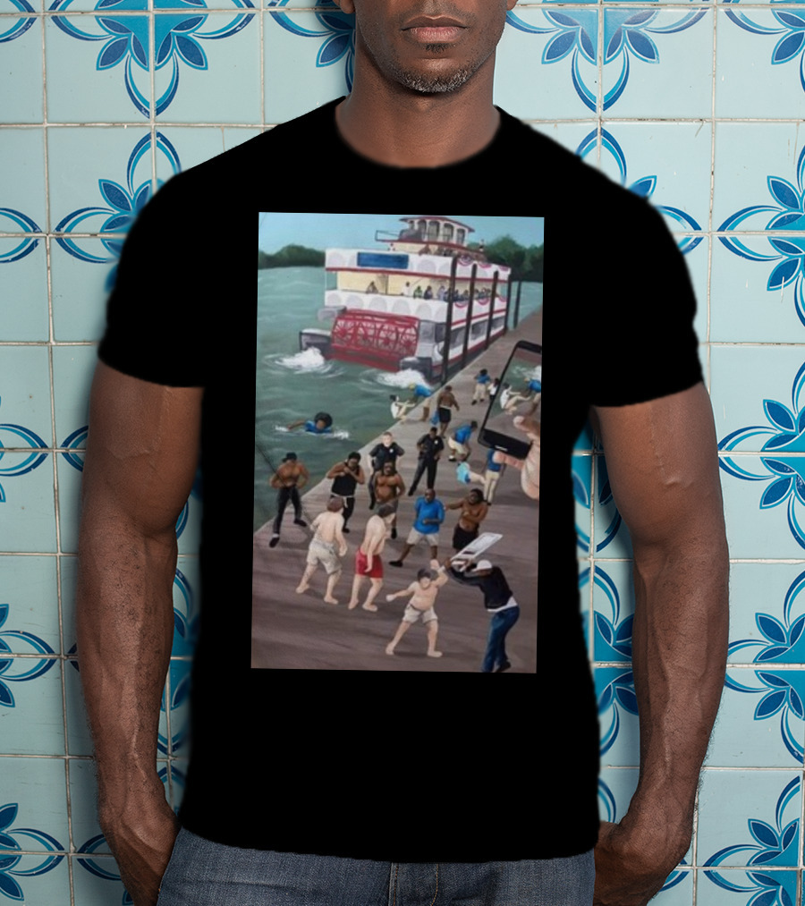 Kenny Akers Alabama River Brawl Boat Dock Scene T-Shirt