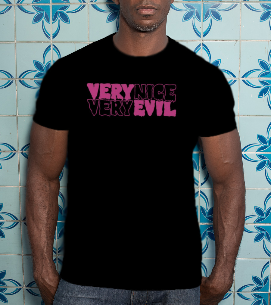 Very Nice Very Evil Pink Word Logo T-Shirt
