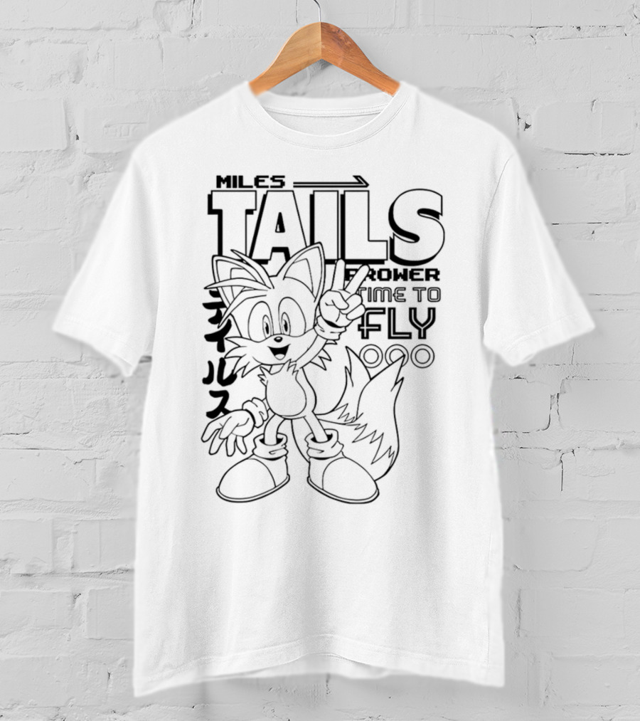 Miles Tails Prower Time To Fly Japanese Text T-Shirt