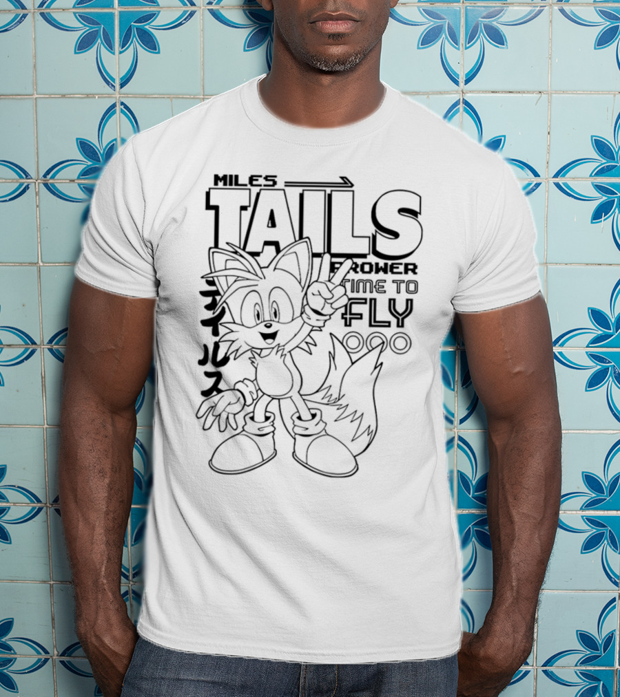 Miles Tails Prower Time To Fly Japanese Text T-Shirt