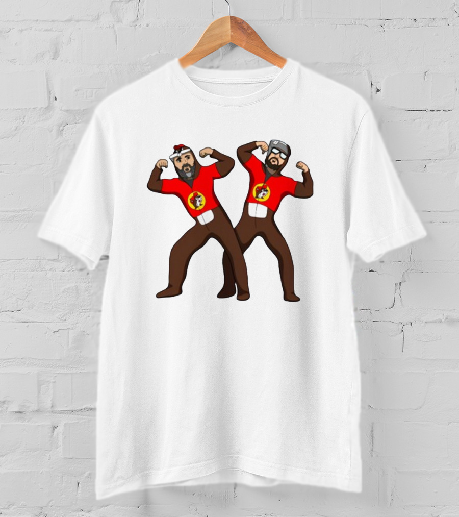 The Young Buc-Ees Wrestling Pose Characters With Beards And Red T-Shirt