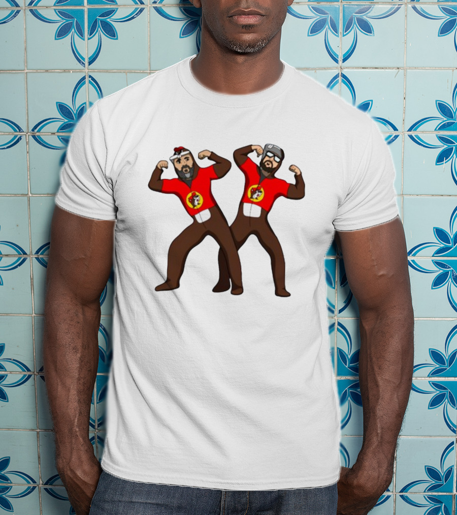 The Young Buc-Ees Wrestling Pose Characters With Beards And Red T-Shirt