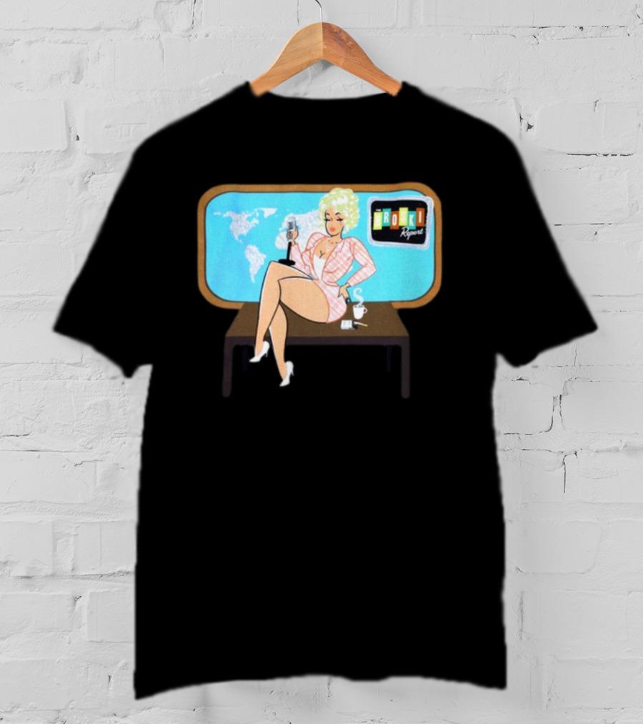 Broski Report News Blonde Host With Microphone And World Map T-Shirt