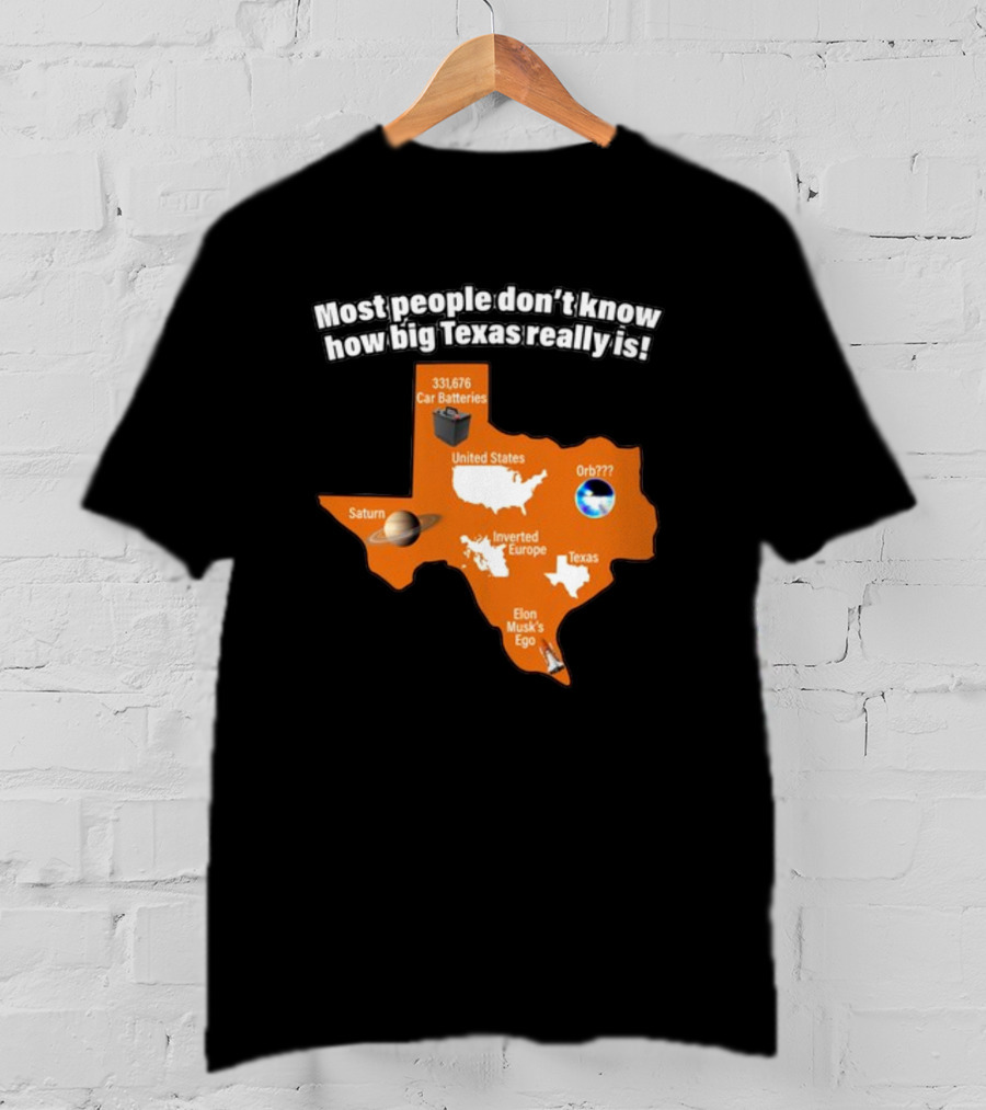 Most People Don't Know How Big Texas Really Is Saturn Car Batteries Elon Musk's Ego Inverted Europe Orb United States T-Shirt